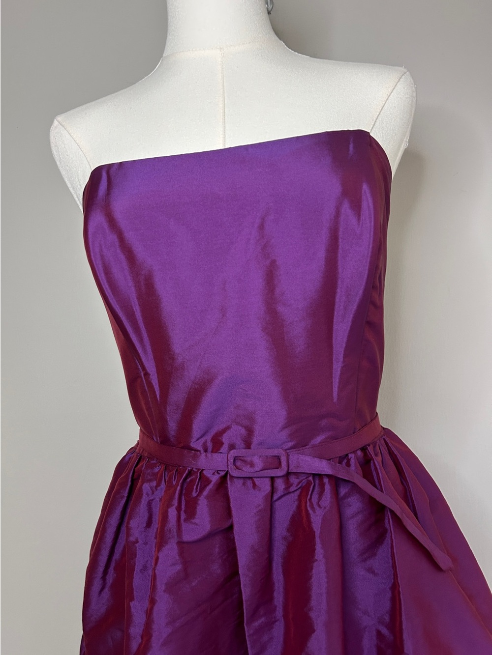 Alfred Sung Iridescent Strapless Taffeta Belted Dress Formal Cocktail Hoco | 12 - Picture 4 of 15